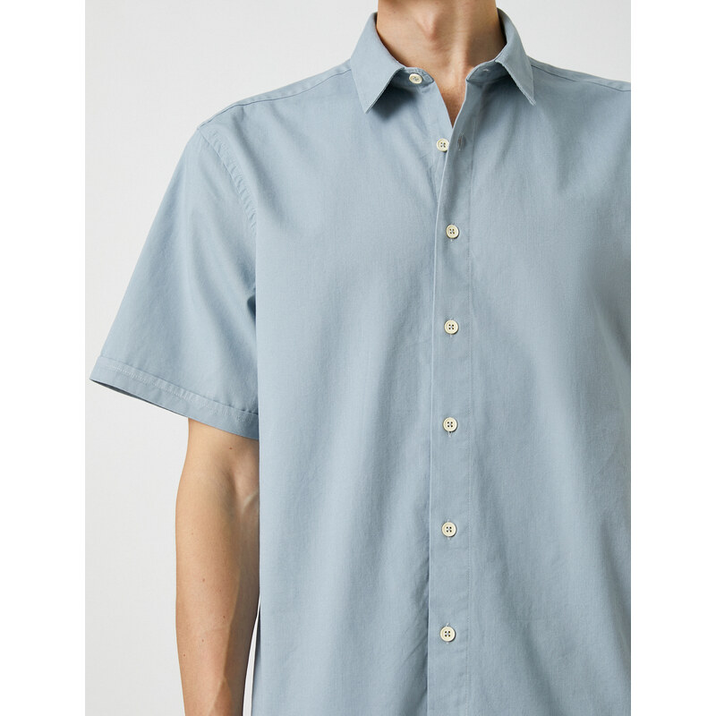 Koton Summer Shirt with Short Sleeves, Classic Collar Cotton