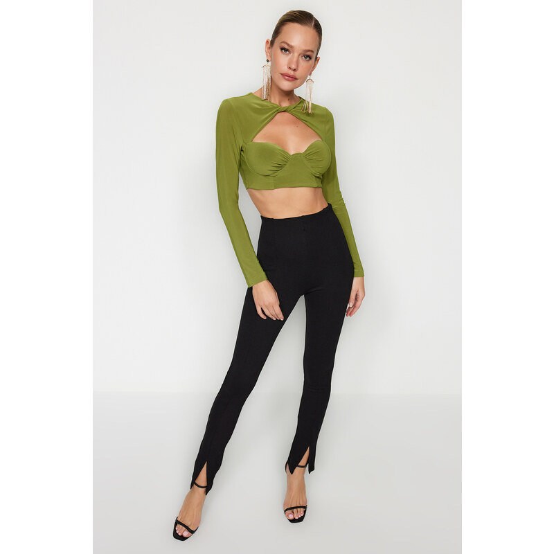 Trendyol Green Knitted Blouse with Chest Cup and Window/ Cut Out Detail