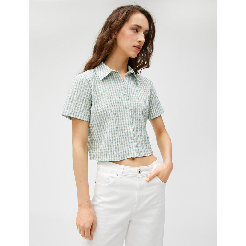 Koton Crop Shirt Plaid Short Sleeve Buttoned