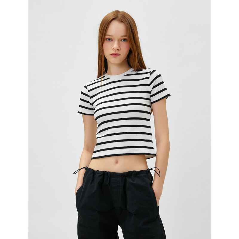 Koton Crop T-Shirt Crew Neck Short Sleeve Viscose Blend.