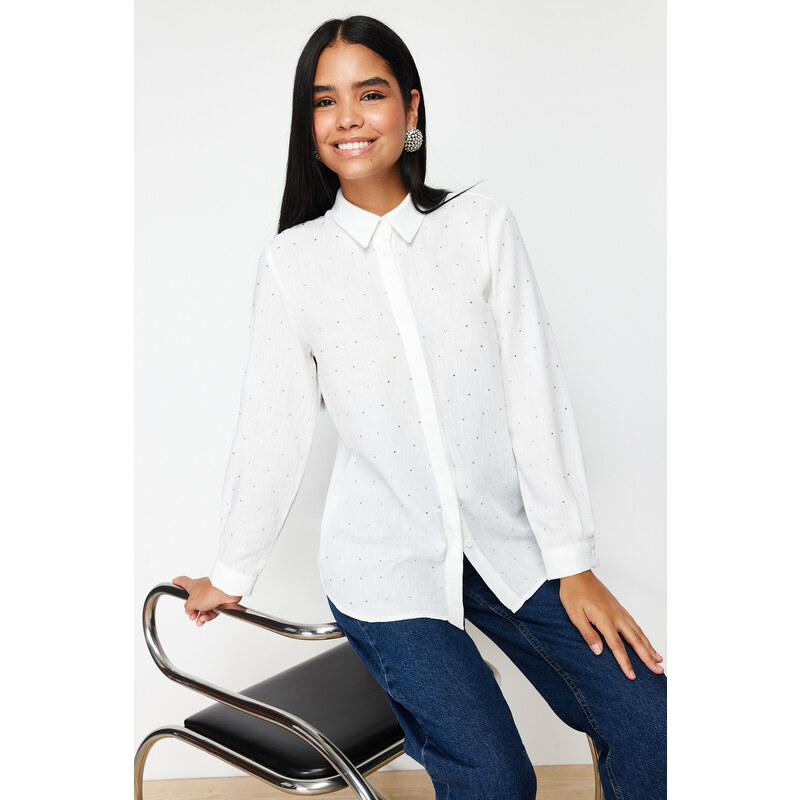 Trendyol White Stoned Elegant Woven Shirt