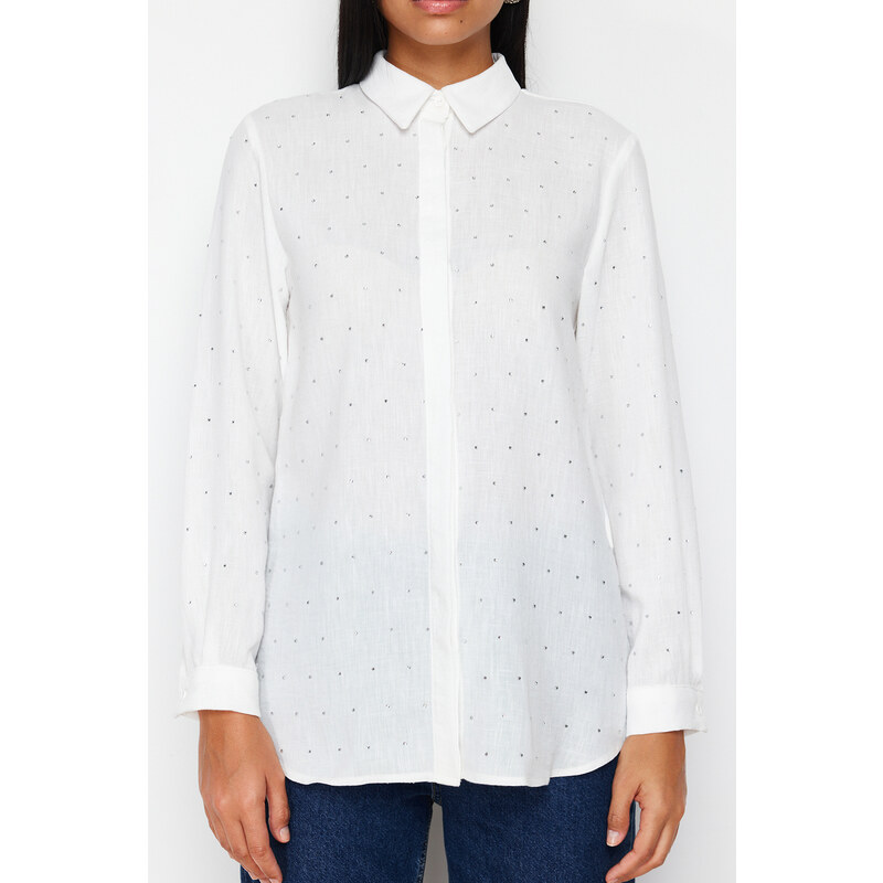 Trendyol White Stoned Elegant Woven Shirt