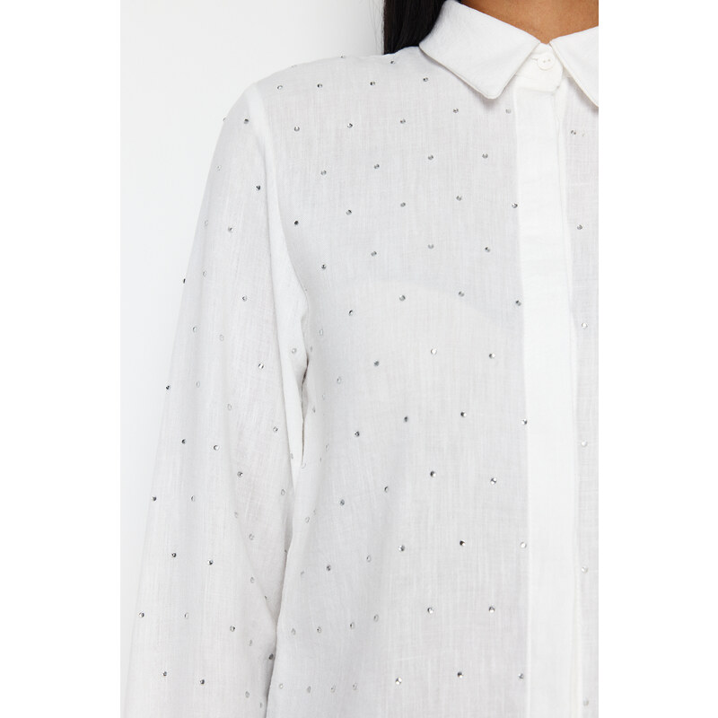 Trendyol White Stoned Elegant Woven Shirt