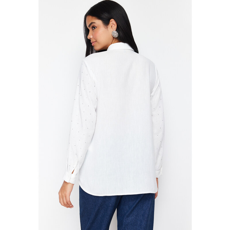 Trendyol White Stoned Elegant Woven Shirt