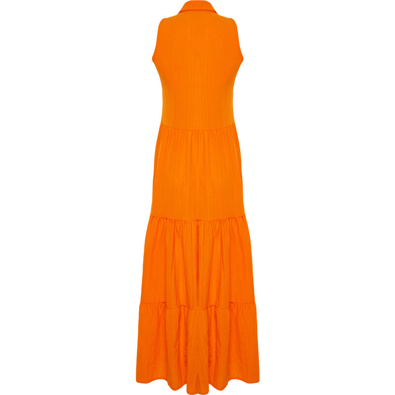 Trendyol Orange Waist Opening Woven Maxi Shirt Dress