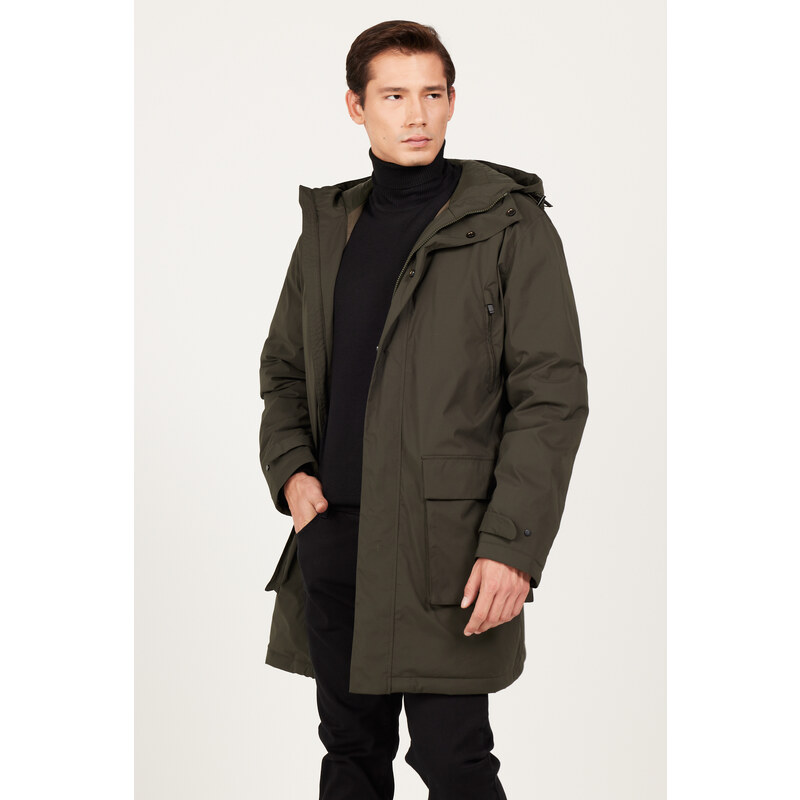 ALTINYILDIZ CLASSICS Men's Khaki Standard Fit Normal Cut Hooded Coat