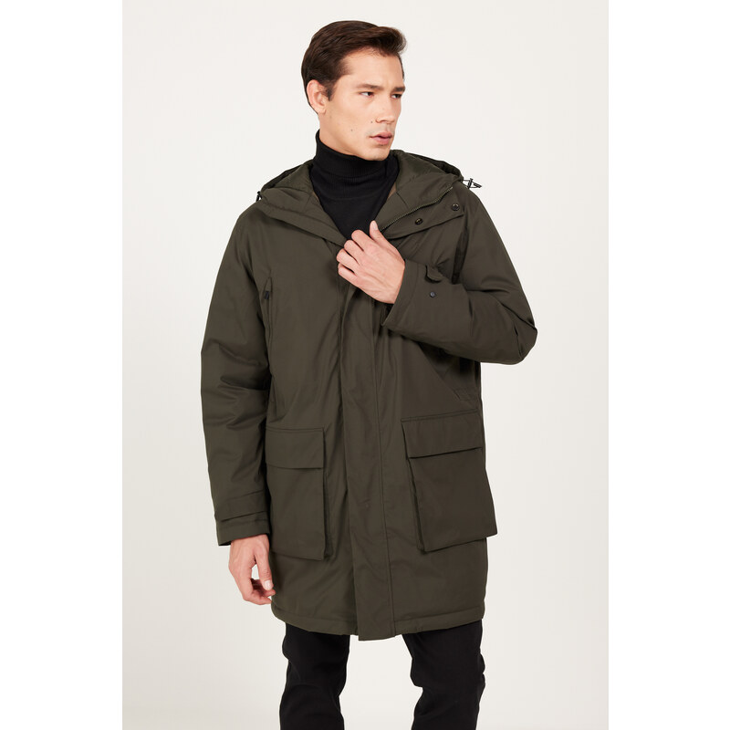 ALTINYILDIZ CLASSICS Men's Khaki Standard Fit Normal Cut Hooded Coat