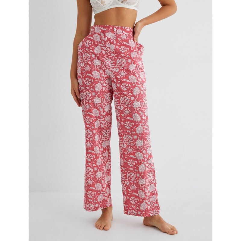 Koton High Waist Pajamas Bottoms, Straight Legs, Pocket Detailed.