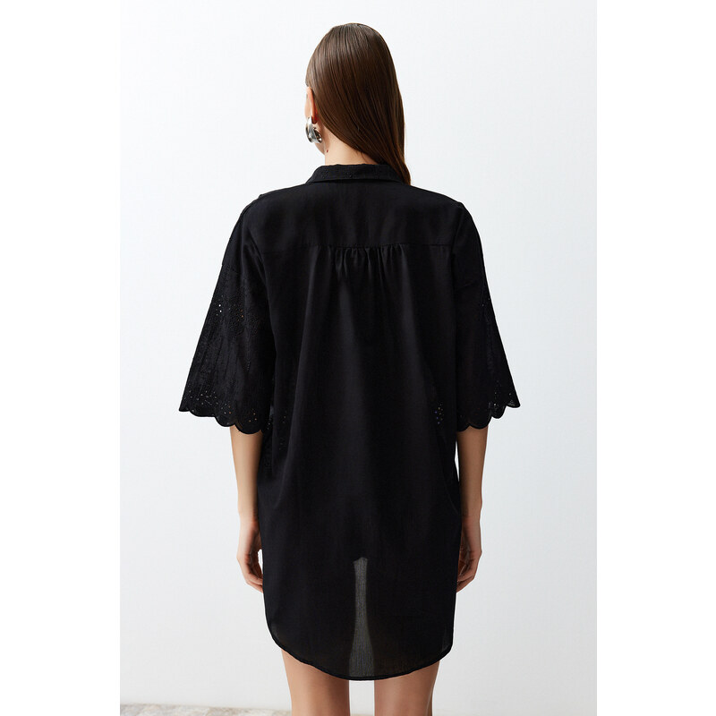 Trendyol Black Woven Embroidered 100% Cotton Shirt