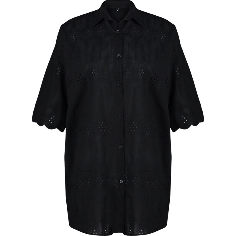 Trendyol Black Woven Embroidered 100% Cotton Shirt