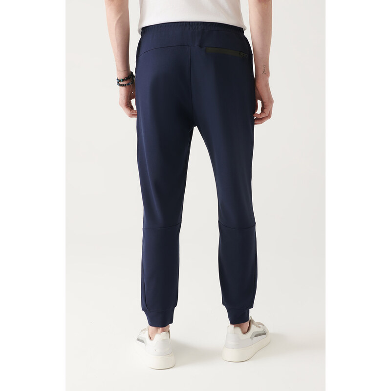 Avva Men's Navy Blue Laced Side Pockets Regular Fit Jogger Sweatpants with Elastic Leg