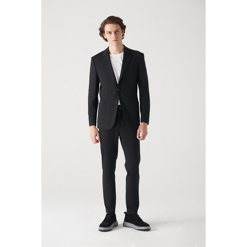 Avva Men's Black Knitted Flexible, Unlined Slim Fit Slim Fit Jacket