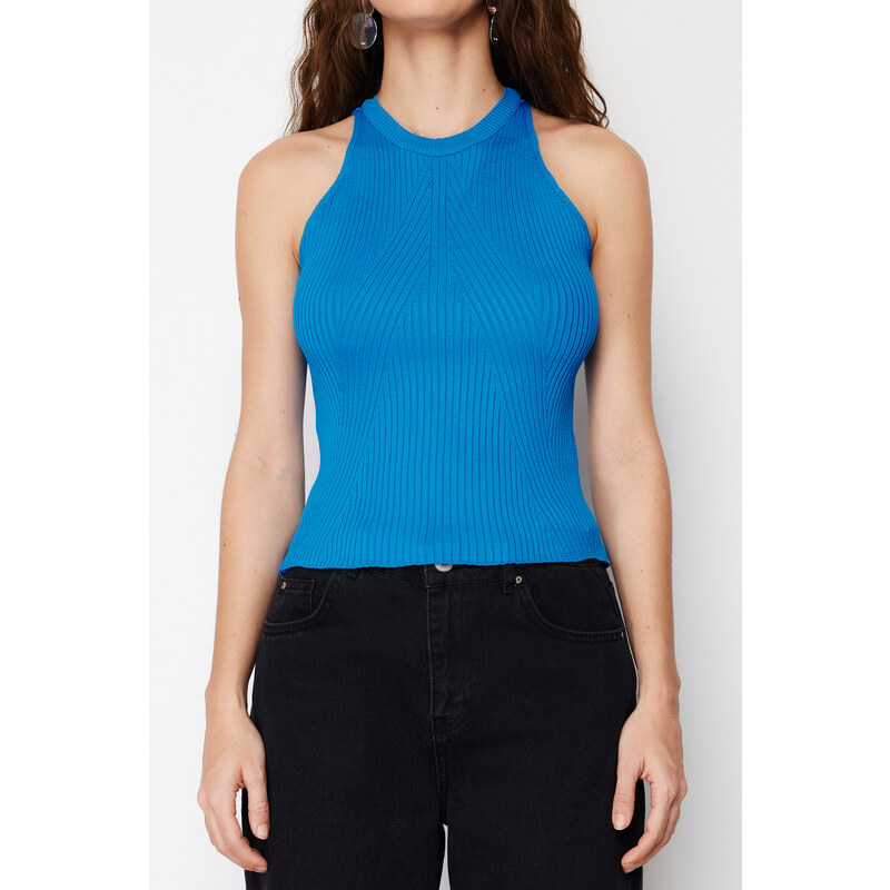 Trendyol Blue Halter Neck Basic Knitwear Blouse