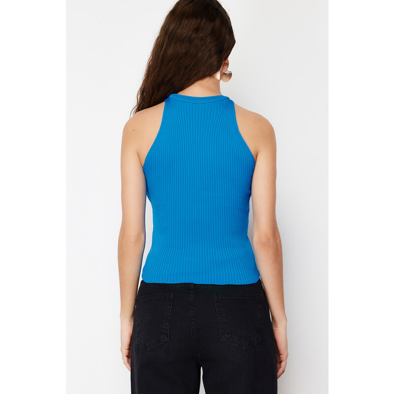 Trendyol Blue Halter Neck Basic Knitwear Blouse