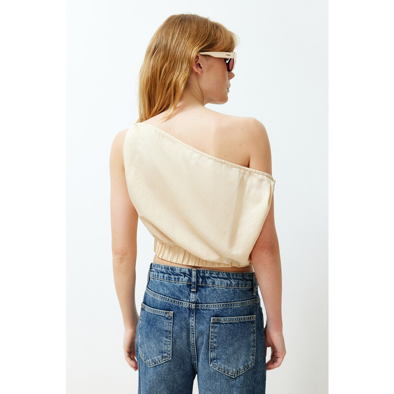 Trendyol Stone Boat Neck Woven Blouse