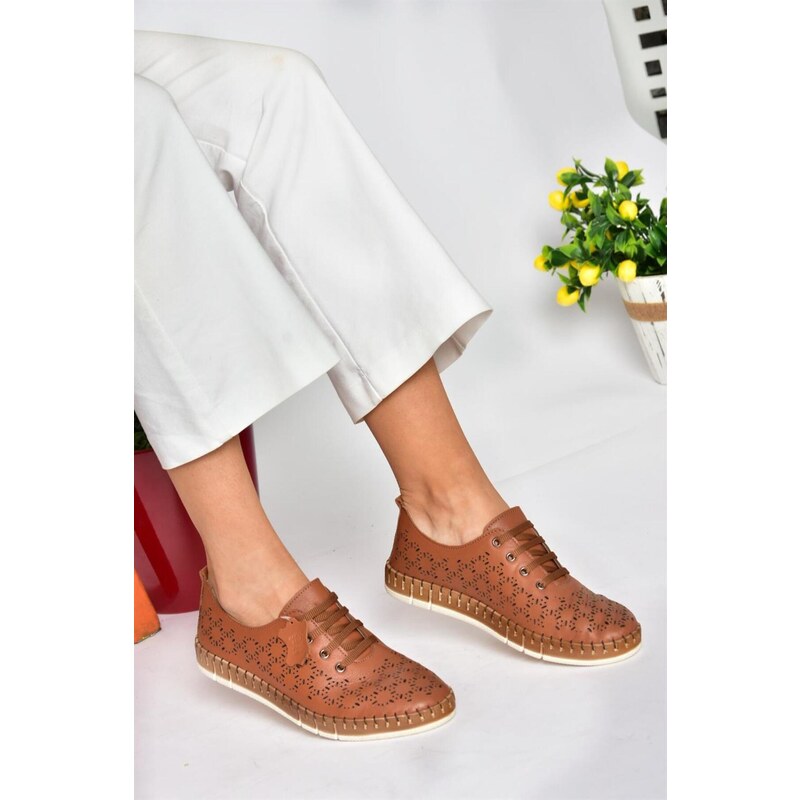 Fox Shoes P555004703 Tan Laced Genuine Leather Women's Shoe