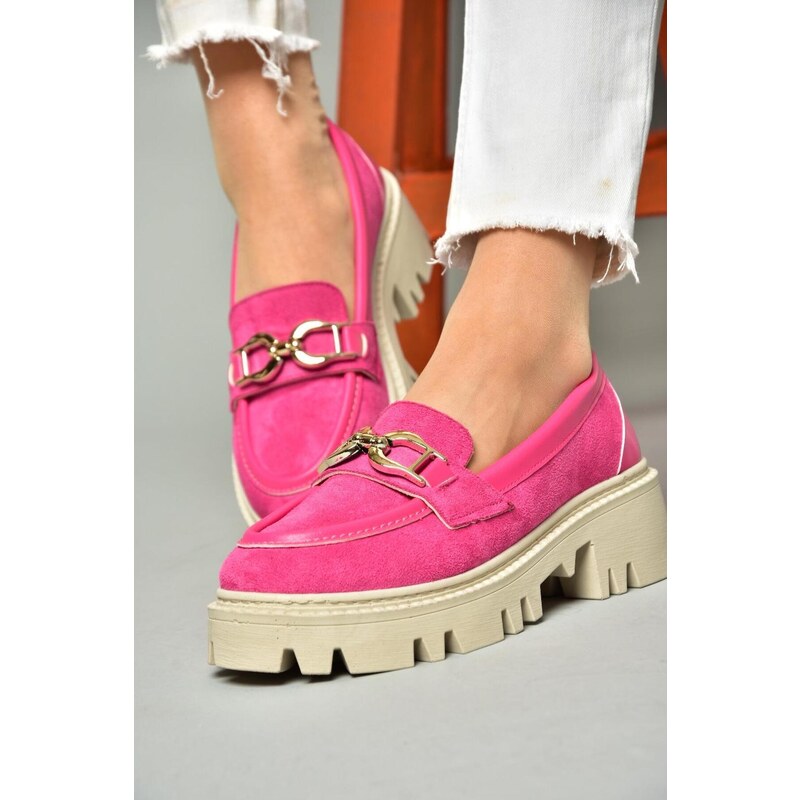 Fox Shoes Fuchsia Suede Thick Soled Women's Shoes