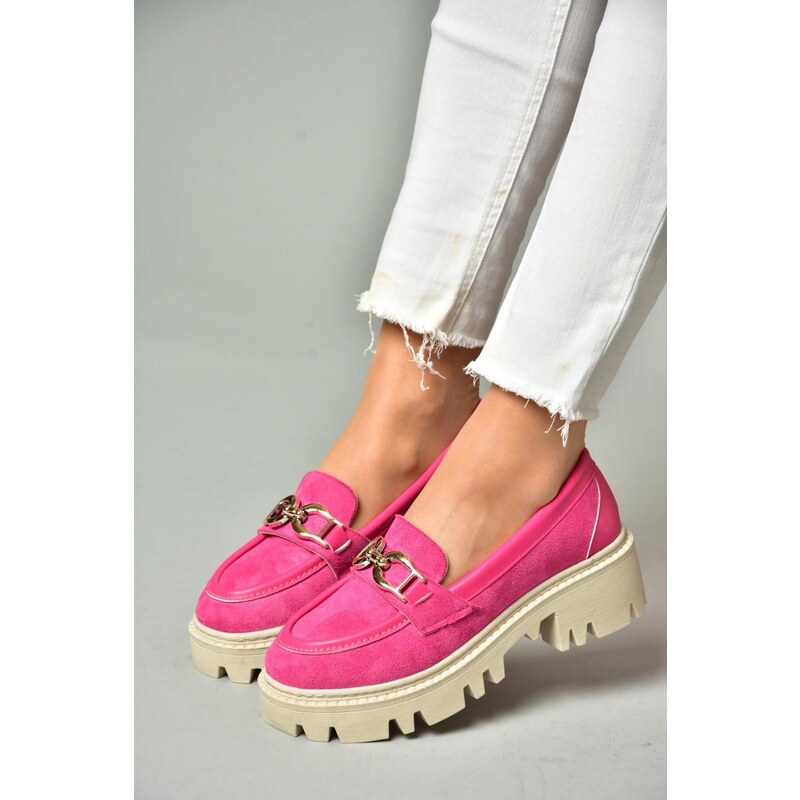 Fox Shoes Fuchsia Suede Thick Soled Women's Shoes