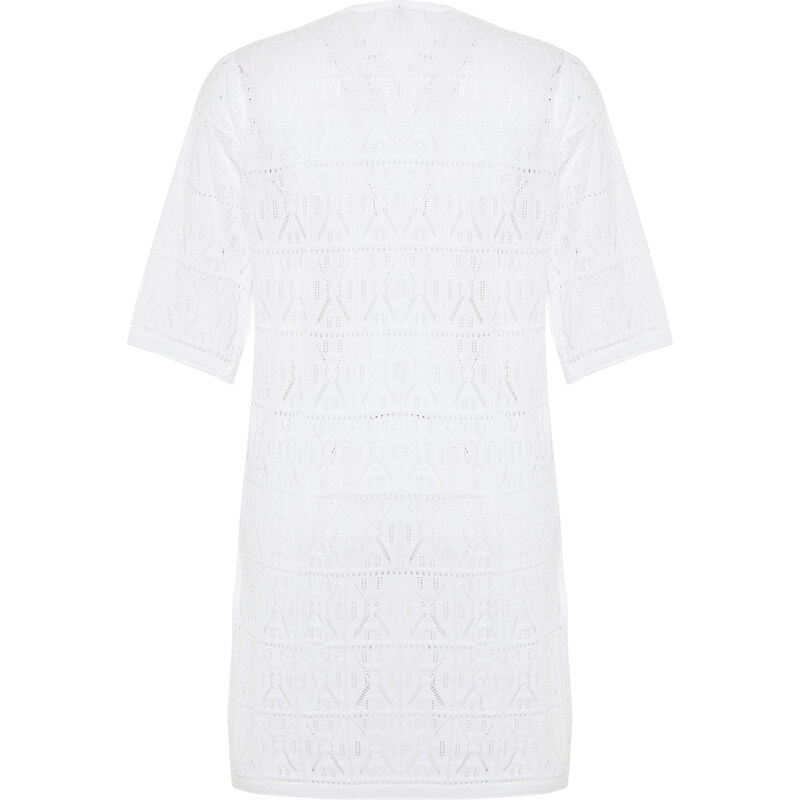 Trendyol Bridal White Mini Knitted Tie-Up Knitwear Look Beach Dress