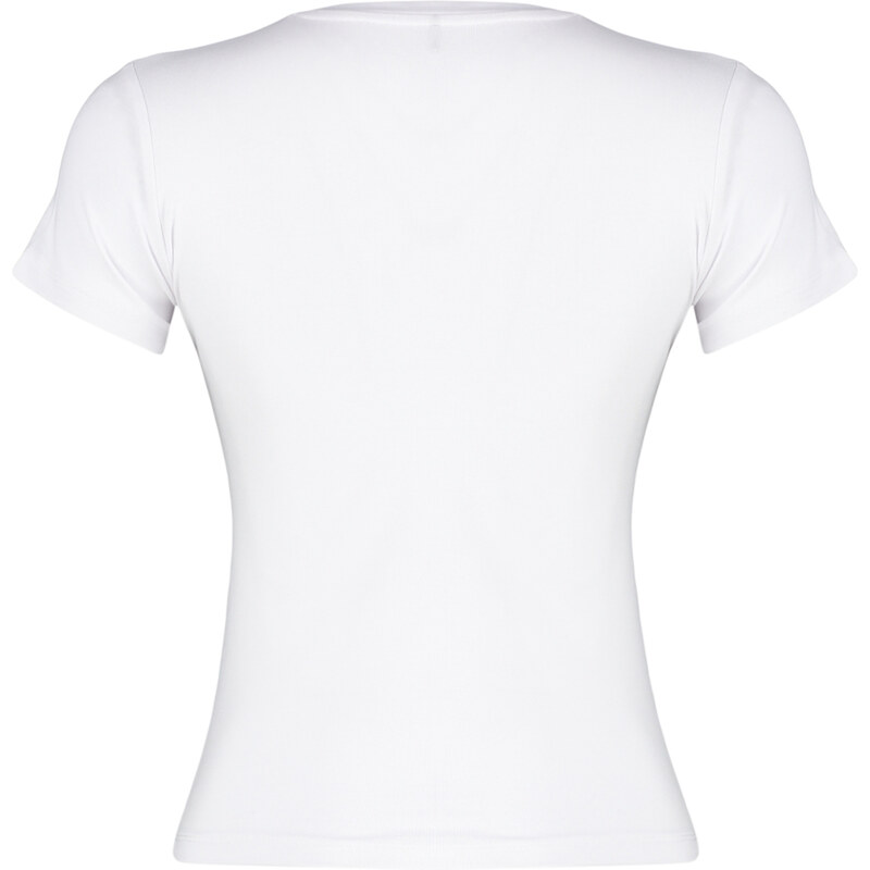 Trendyol White Printed Crew Neck Slim Fit Extra Flexible Knitted T-Shirt