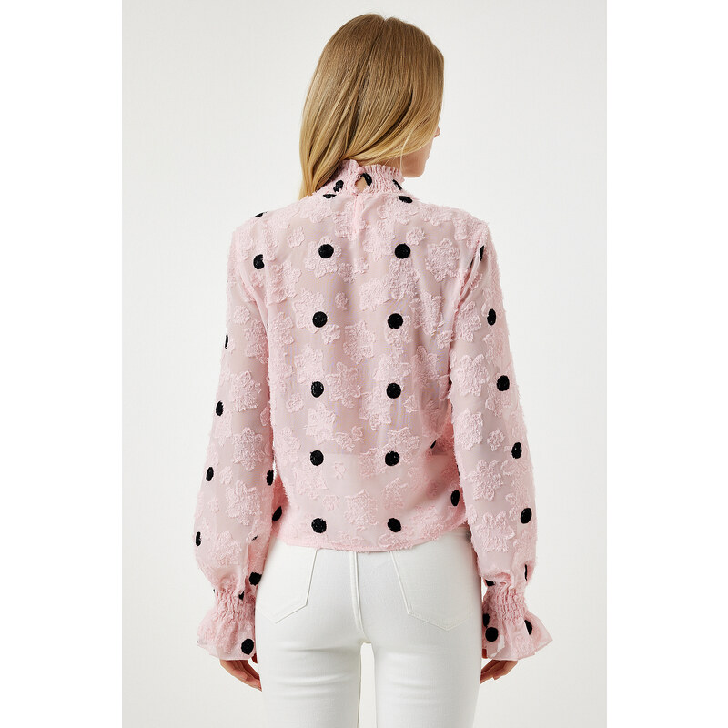 Happiness İstanbul Women's Candy Pink Marked Polka Dot Woven Blouse