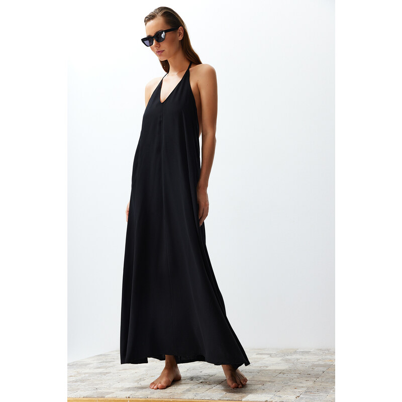 Trendyol Black Maxi Woven Decollete Backless Beach Dress