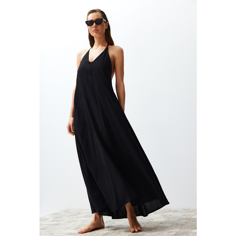 Trendyol Black Maxi Woven Decollete Backless Beach Dress