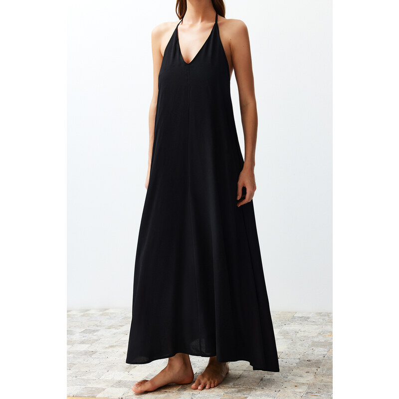 Trendyol Black Maxi Woven Decollete Backless Beach Dress