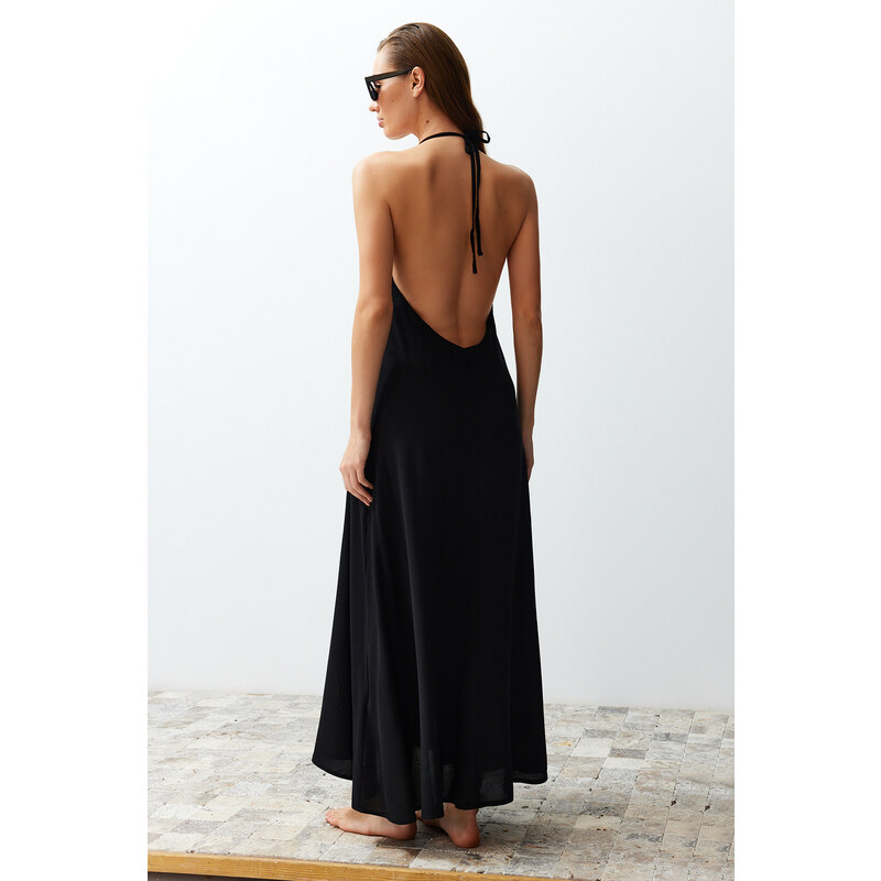 Trendyol Black Maxi Woven Decollete Backless Beach Dress