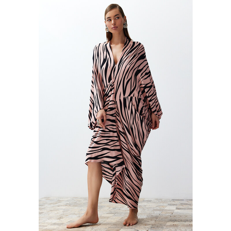 Trendyol Animal Print Wide Fit Maxi Woven Draped Beach Dress