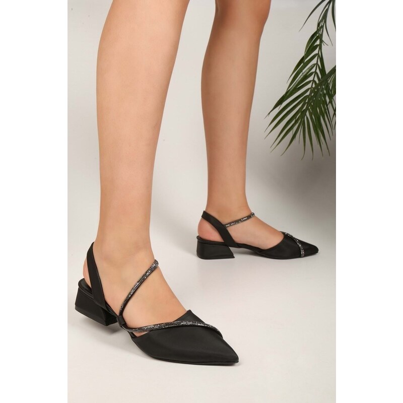 Shoeberry Women's Tue Black Satin Stitched Heels Shoes