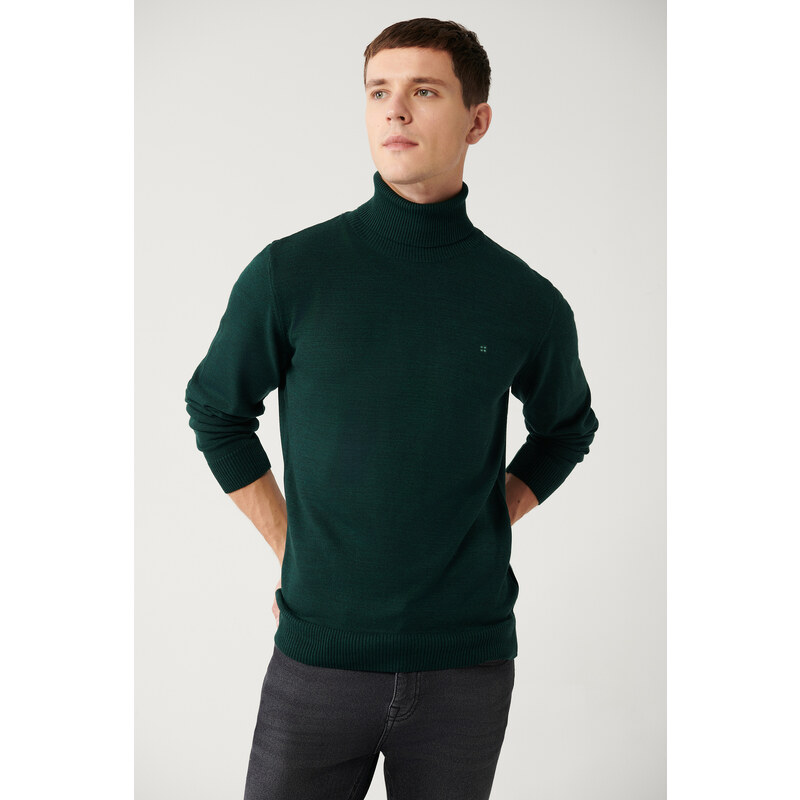 Avva Green Unisex Knitwear Sweater Full Turtleneck Non Pilling Regular Fit