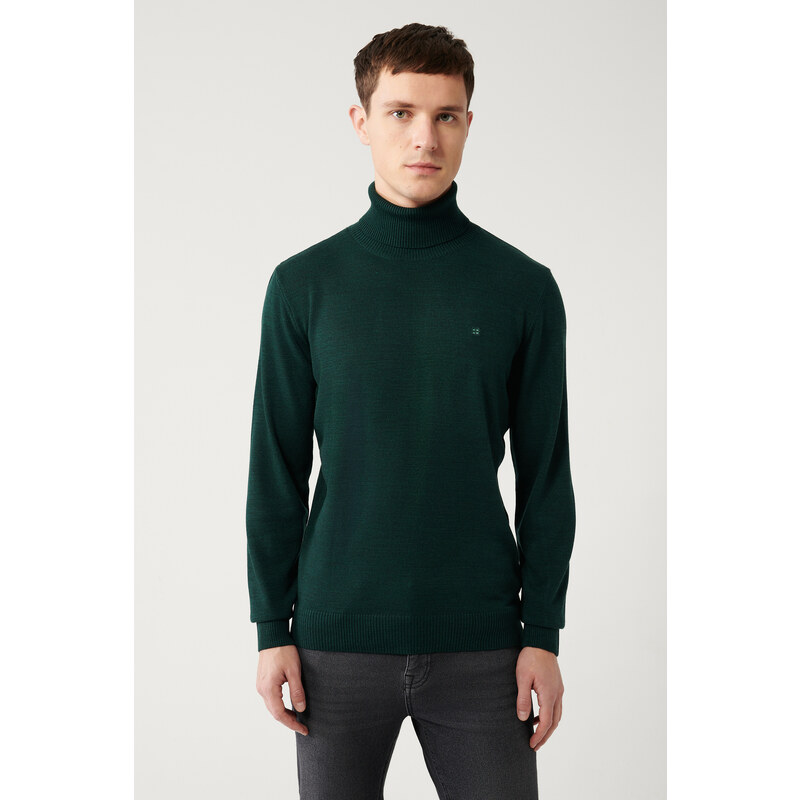 Avva Green Unisex Knitwear Sweater Full Turtleneck Non Pilling Regular Fit