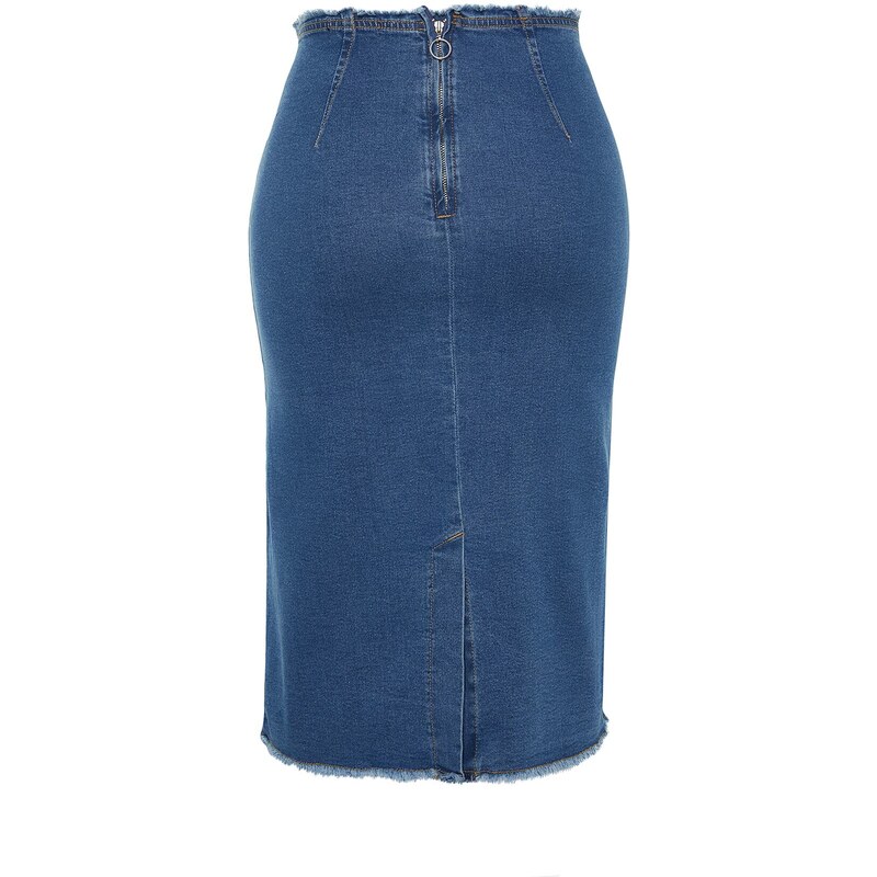 Trendyol Curve Blue High Waist Slim Denim Skirt