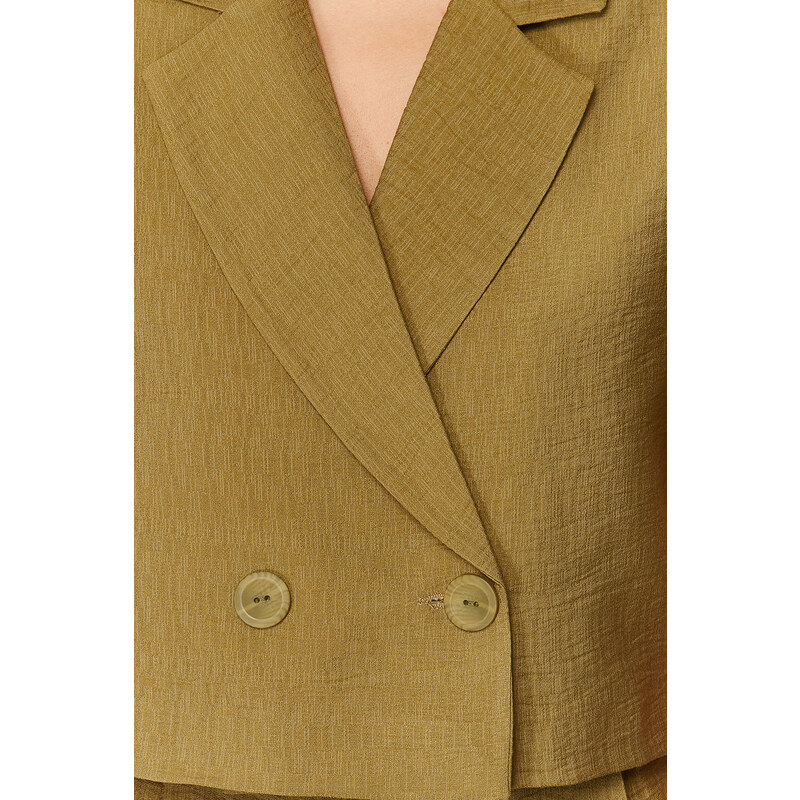 Trendyol Khaki Woven Short Sleeve Linen Look Blazer Jacket