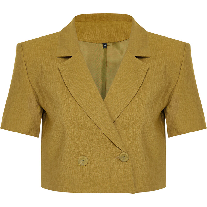 Trendyol Khaki Woven Short Sleeve Linen Look Blazer Jacket