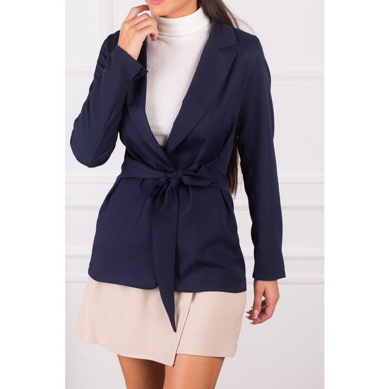armonika Women's Navy Blue Slit Sleeve Tie Front Jacket