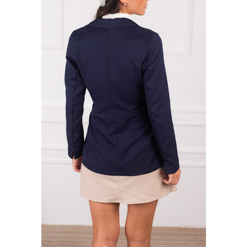 armonika Women's Navy Blue Slit Sleeve Tie Front Jacket