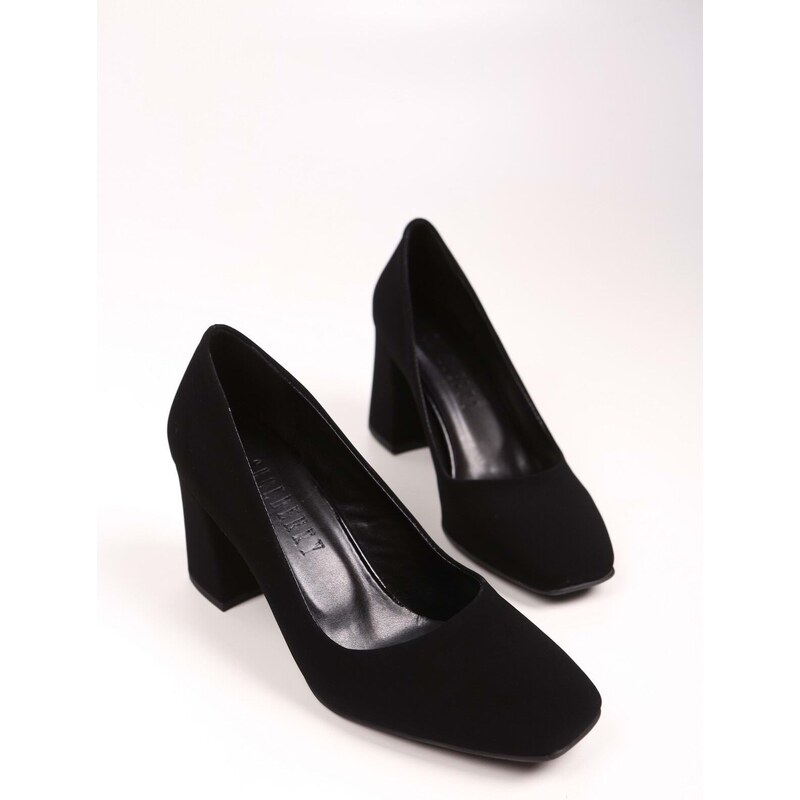 Shoeberry Women's Sour Black Nubuck Heels Shoes