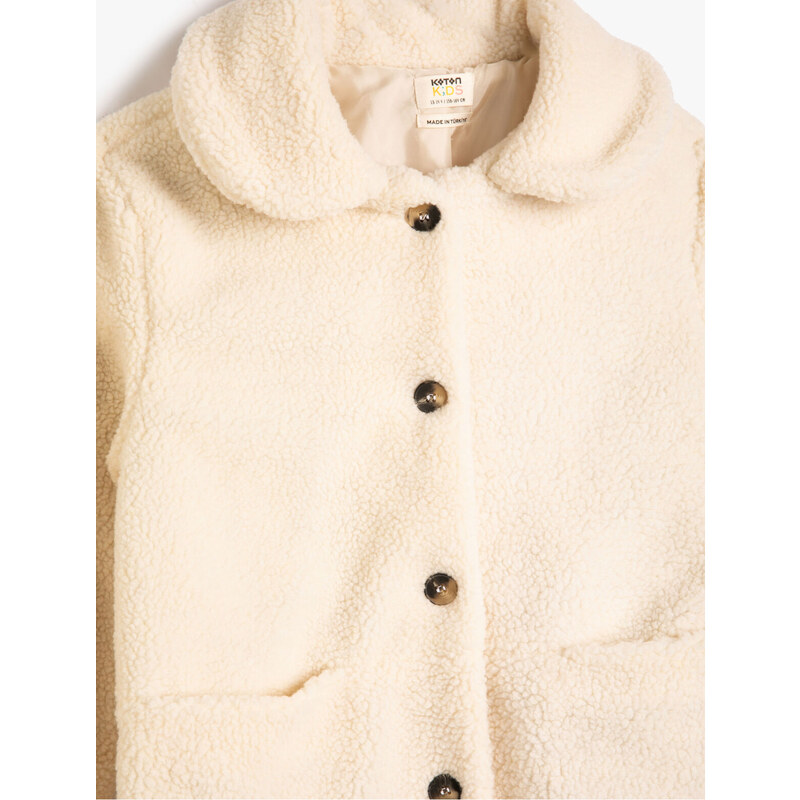 Koton Plush Coat with Buttons, Baby Collar, Pocket Detailed.