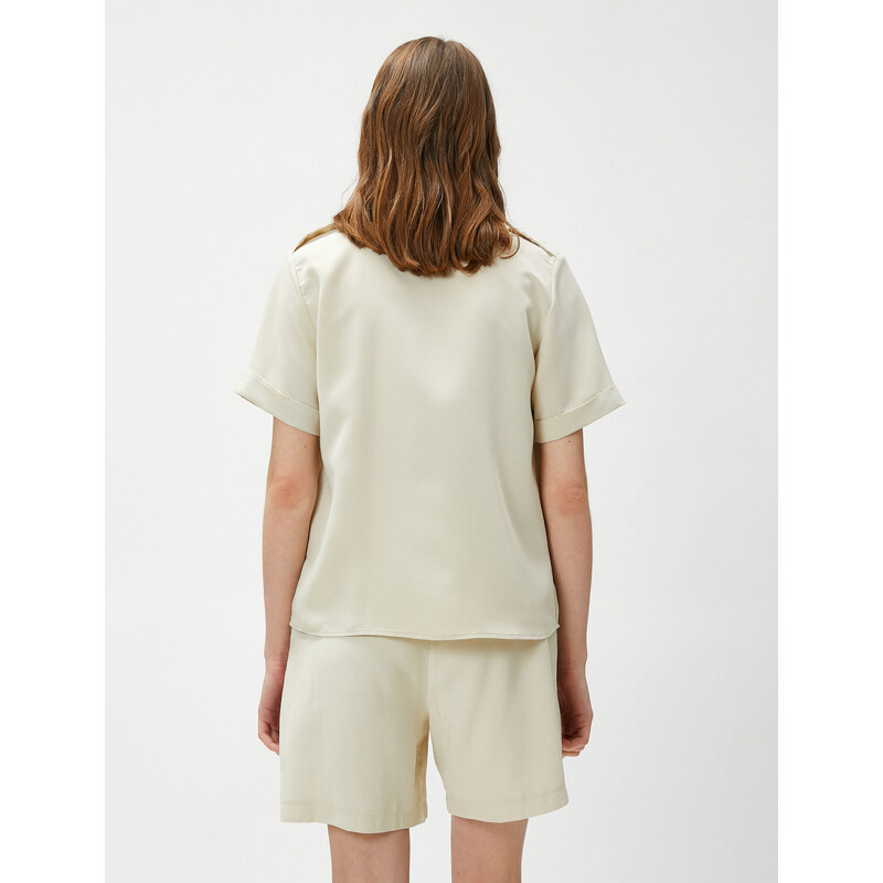 Koton Short Sleeve Shirt with Epaulettes Detailed Modal Blend.
