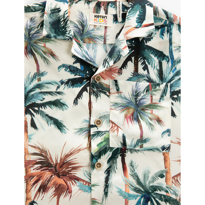 Koton Short Sleeve Shirt Palm Printed Single Pocket Detailed