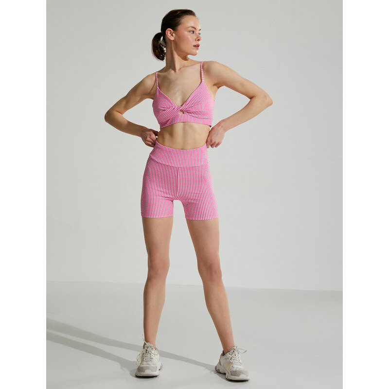 Koton Checked Sports Bra with Twist Detail.