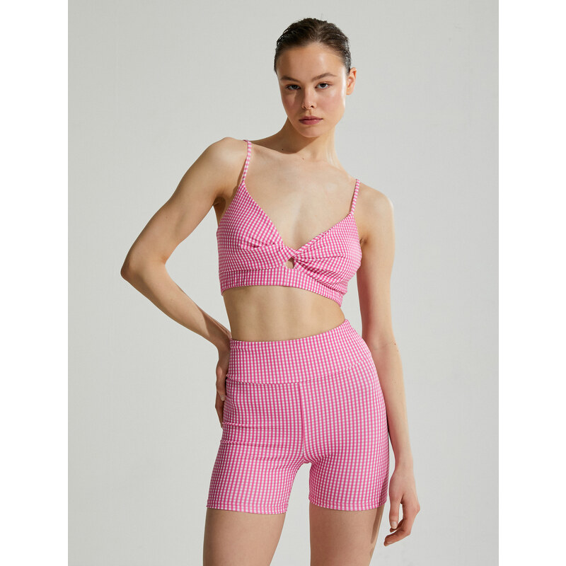 Koton Checked Sports Bra with Twist Detail.