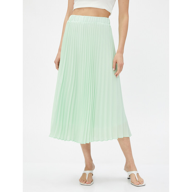 Koton Midi Skirt with Pleated Chiffon Elastic Waist.