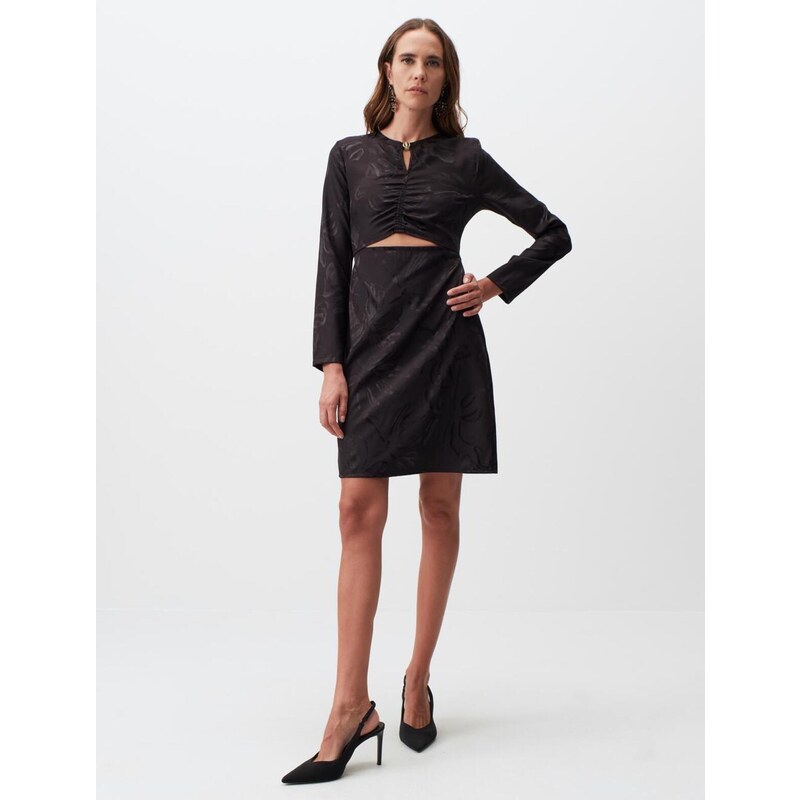 Jimmy Key Black Round Neck Long Sleeve Patterned Mini Dress