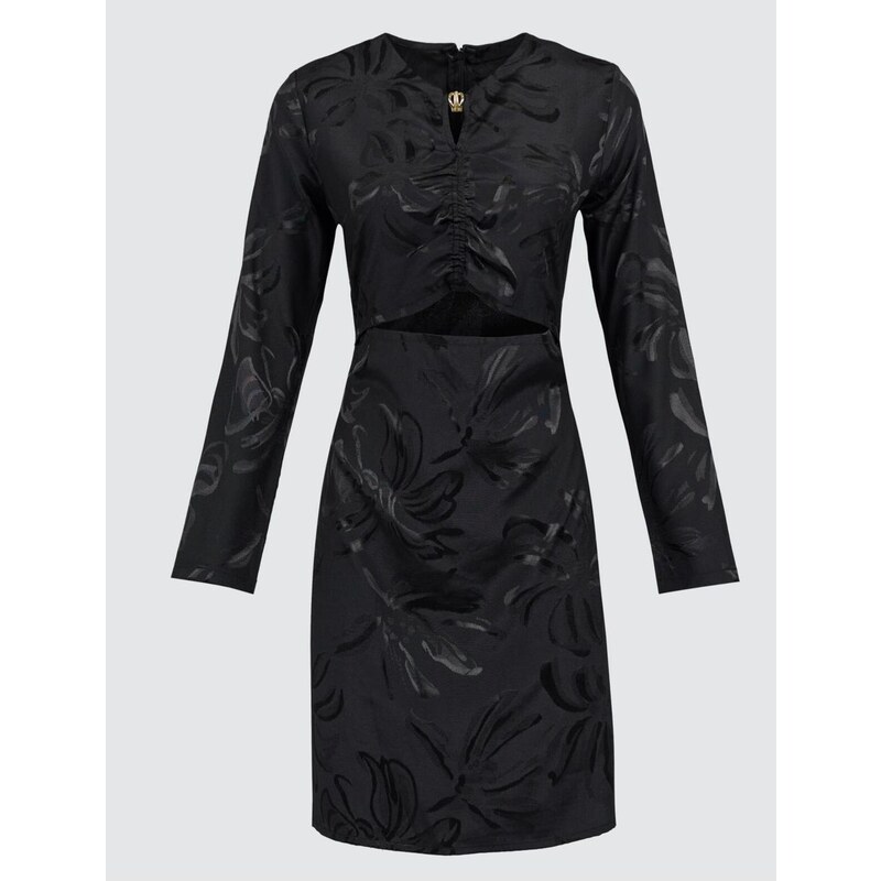 Jimmy Key Black Round Neck Long Sleeve Patterned Mini Dress