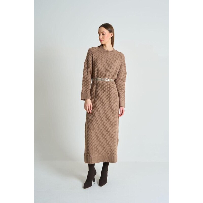 Laluvia Mink Hair Knit Thick Knitwear Dress