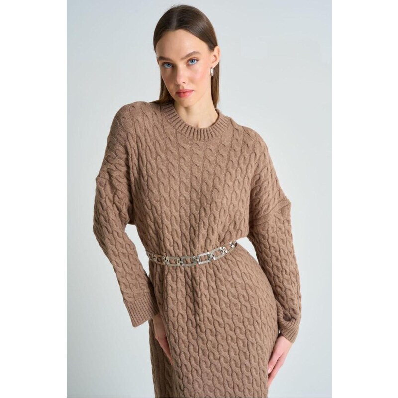 Laluvia Mink Hair Knit Thick Knitwear Dress