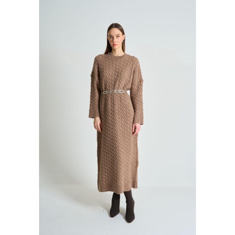 Laluvia Mink Hair Knit Thick Knitwear Dress